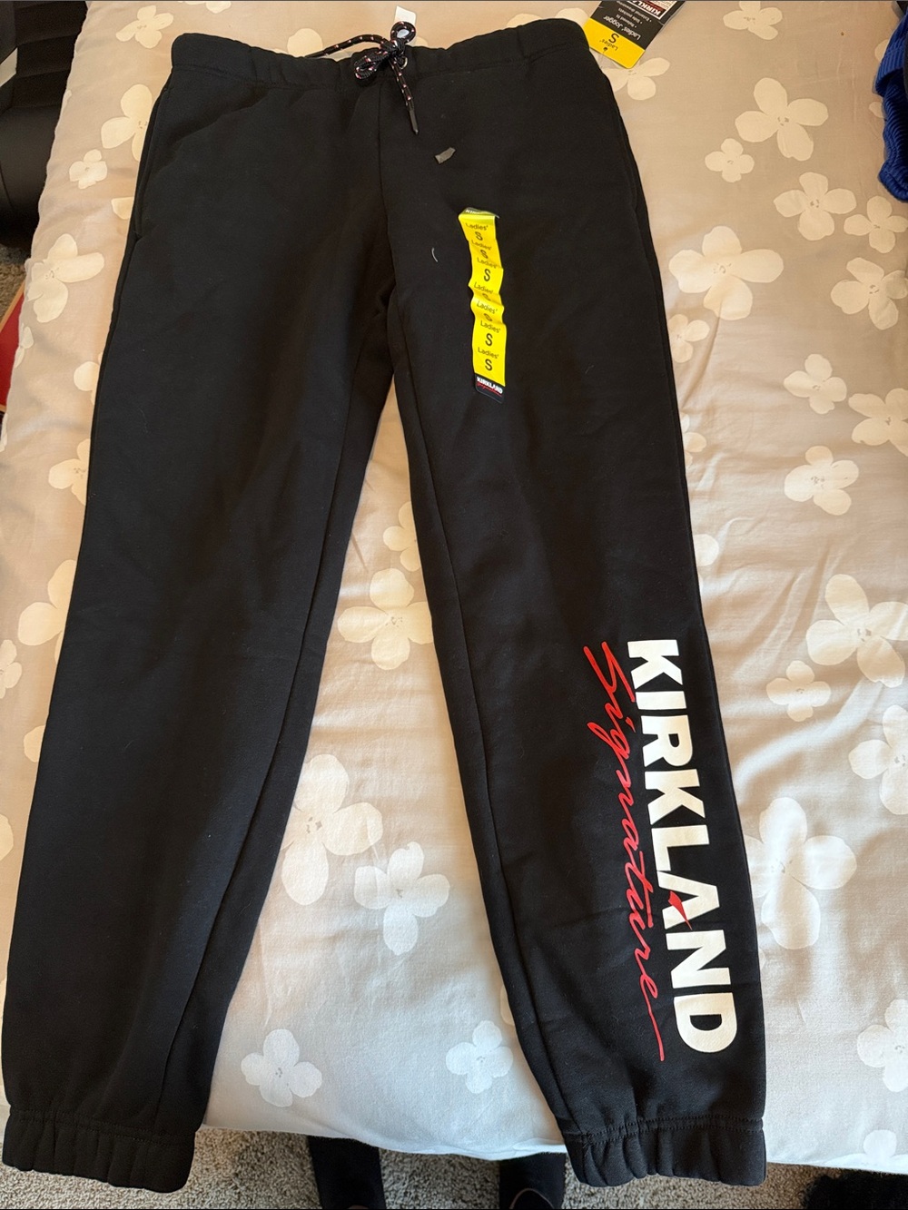 Kirkland Signature Black Jogger Pants with White & Red Logo